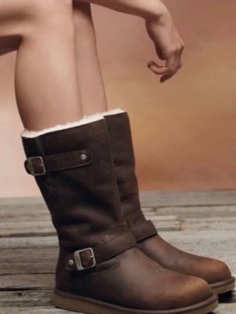 UGG Kensington Moto Biker Sz 7 Lined Brown Leather Winter Boots 5678 Distressed